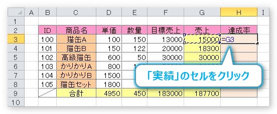 Excel エクセル での達成率の計算式 達成率の求め方 Prau プラウ Office学習所