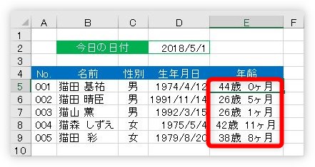 Excel エクセル で生年月日と基準日や指定日から年齢を計算する方法 Prau プラウ Office学習所