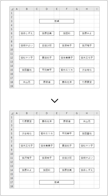 Excel エクセル で作成した座席表を上下反転する方法３種類 Prau プラウ Office学習所